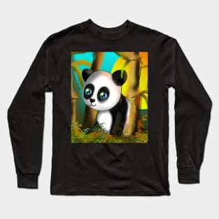 Adorably cute cartoon panda in a bamboo forest Long Sleeve T-Shirt